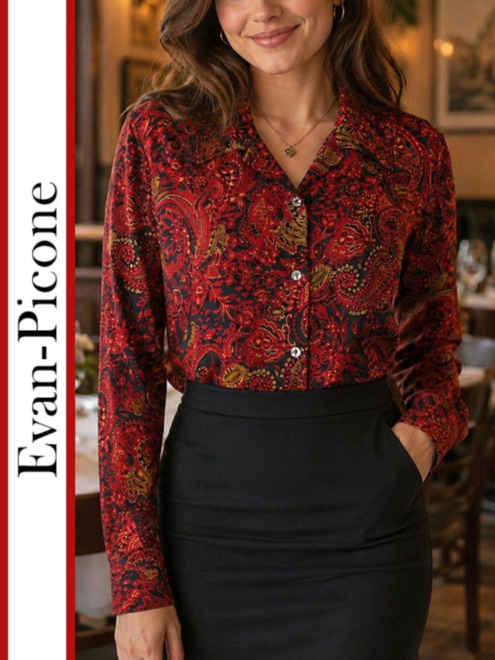 Evan-Picone | Vintage Paisley Print 100% Silk Blouse